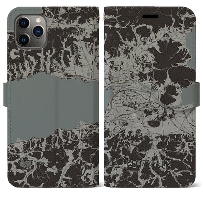 【松江（島根県）】地図柄iPhoneケース（手帳タイプ）モノトーン・iPhone 11 Pro Max 用