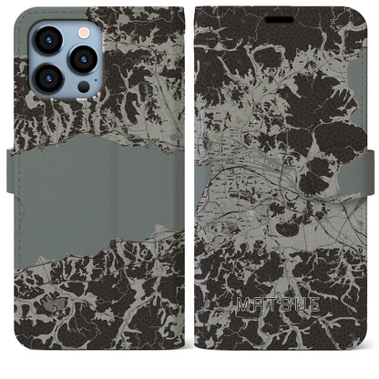 【松江（島根県）】地図柄iPhoneケース（手帳タイプ）モノトーン・iPhone 13 Pro Max 用