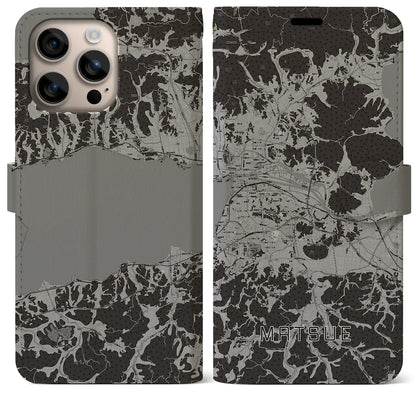 【松江（島根県）】地図柄iPhoneケース（手帳タイプ）モノトーン・iPhone 16 Plus 用