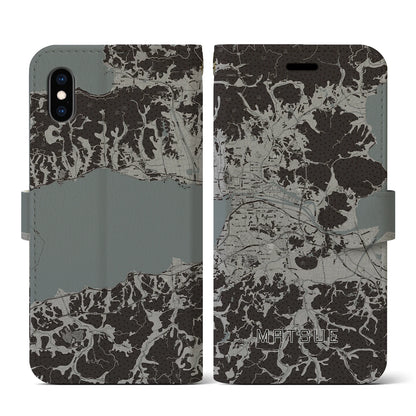 【松江（島根県）】地図柄iPhoneケース（手帳タイプ）モノトーン・iPhone XS / X 用