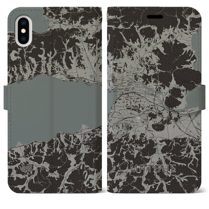 【松江（島根県）】地図柄iPhoneケース（手帳タイプ）モノトーン・iPhone XS Max 用