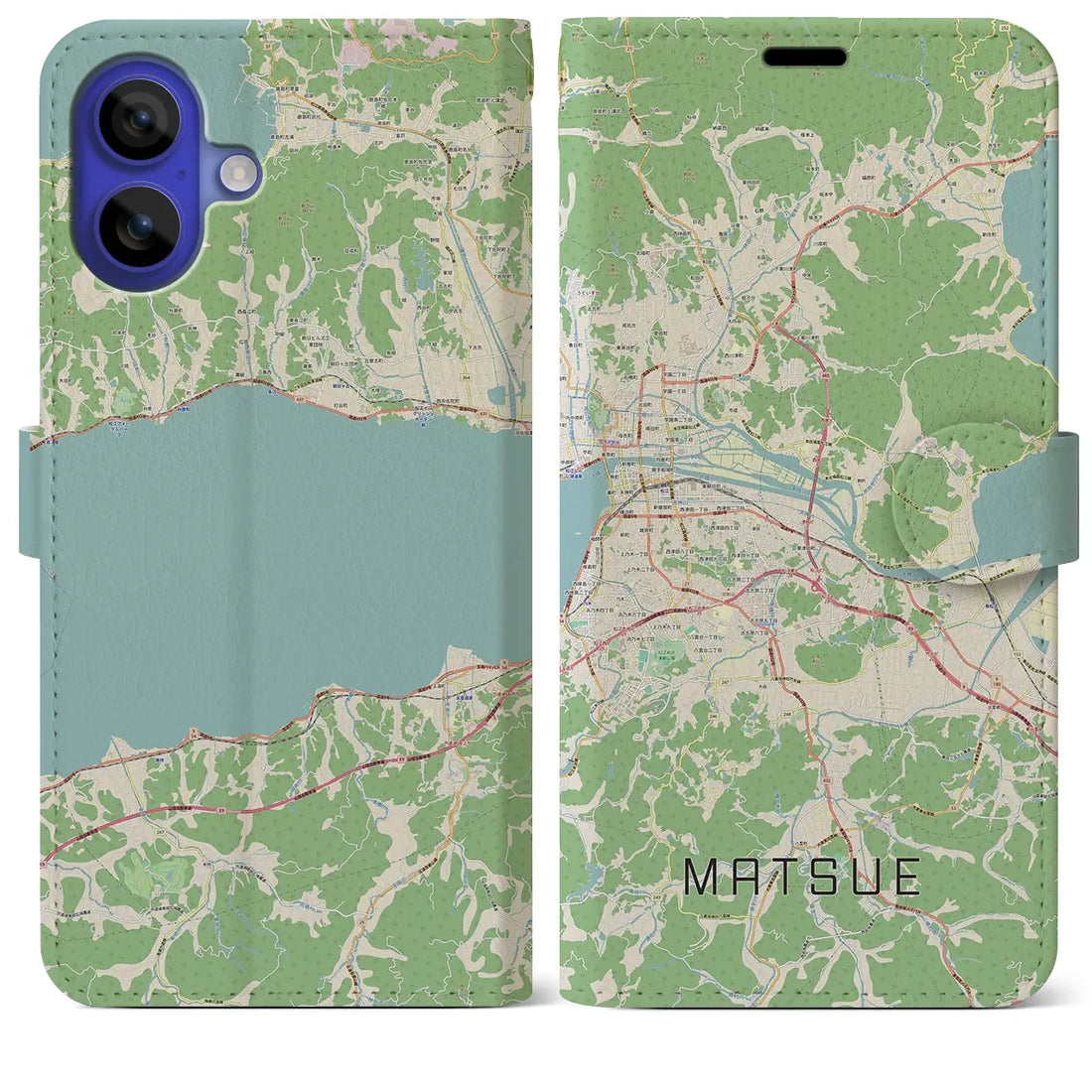 【松江(島根県)】地図柄iPhoneケース(手帳タイプ)ナチュラル・iPhone 16 Pro Max 用