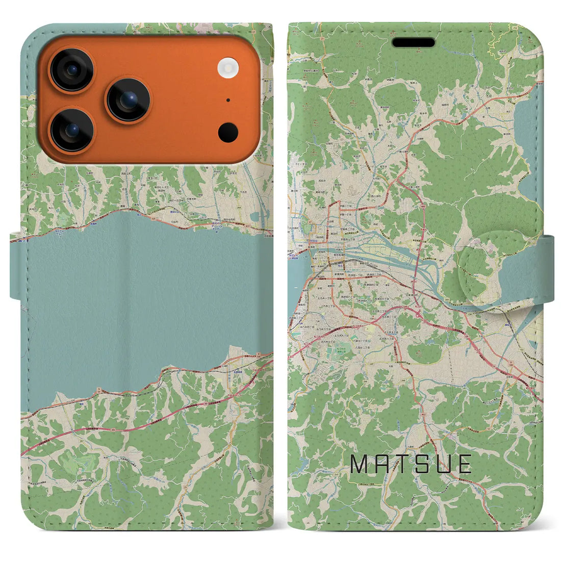 【松江（島根県）】地図柄iPhoneケース（手帳タイプ）ナチュラル・iPhone 17 Pro Max 用
