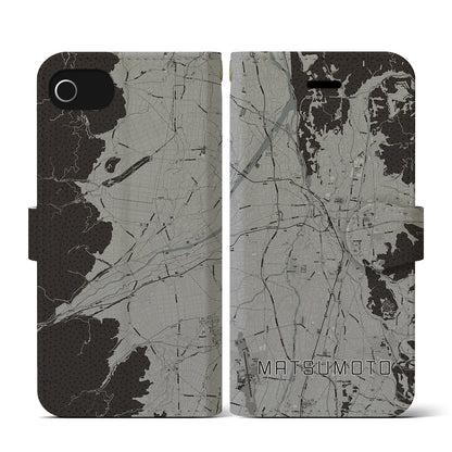 【松本（長野県）】地図柄iPhoneケース（手帳タイプ）モノトーン・iPhone SE（第3 / 第2世代） / 8 / 7 / 6s / 6 用