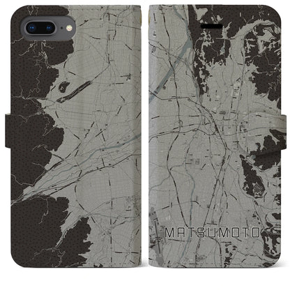 【松本（長野県）】地図柄iPhoneケース（手帳タイプ）モノトーン・iPhone 8Plus /7Plus / 6sPlus / 6Plus 用