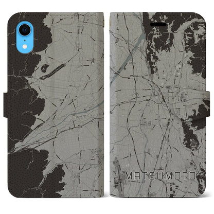 【松本（長野県）】地図柄iPhoneケース（手帳タイプ）モノトーン・iPhone XR 用