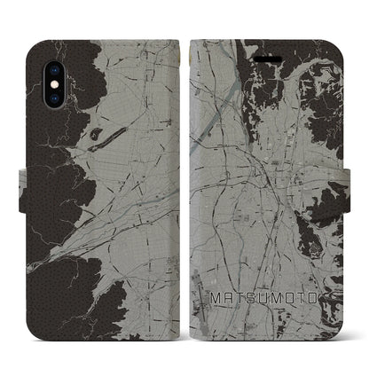 【松本（長野県）】地図柄iPhoneケース（手帳タイプ）モノトーン・iPhone XS / X 用