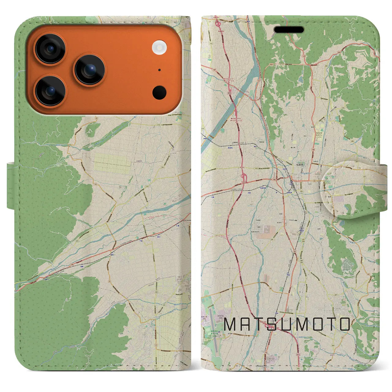 【松本（長野県）】地図柄iPhoneケース（手帳タイプ）