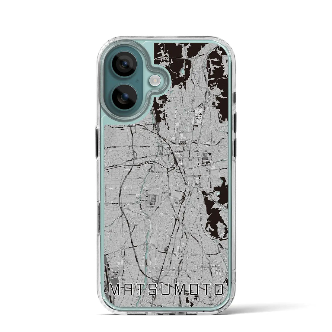 【松本(長野県)】地図柄iPhoneケース(MagSafeタイプ)モノトーン・iPhone 16 Pro 用