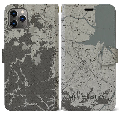 【松阪（三重県）】地図柄iPhoneケース（手帳タイプ）モノトーン・iPhone 11 Pro Max 用