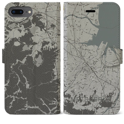 【松阪（三重県）】地図柄iPhoneケース（手帳タイプ）モノトーン・iPhone 8Plus /7Plus / 6sPlus / 6Plus 用