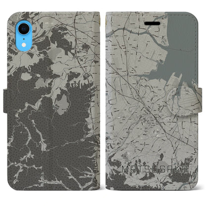 【松阪（三重県）】地図柄iPhoneケース（手帳タイプ）モノトーン・iPhone XR 用