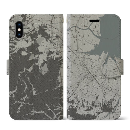 【松阪（三重県）】地図柄iPhoneケース（手帳タイプ）モノトーン・iPhone XS / X 用