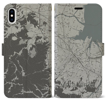 【松阪（三重県）】地図柄iPhoneケース（手帳タイプ）モノトーン・iPhone XS Max 用