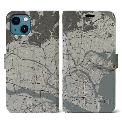 【松茂（徳島県）】地図柄iPhoneケース（手帳タイプ）モノトーン・iPhone 13 用