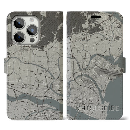 【松茂（徳島県）】地図柄iPhoneケース（手帳タイプ）モノトーン・iPhone 15 Pro 用