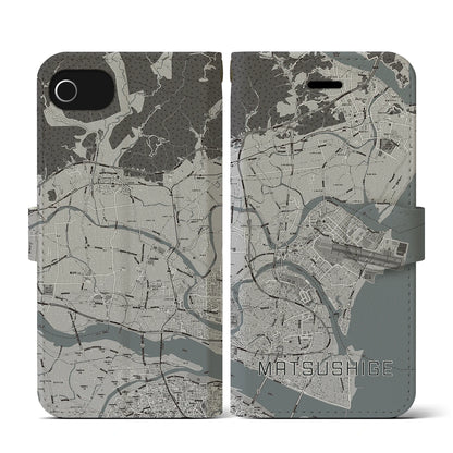 【松茂（徳島県）】地図柄iPhoneケース（手帳タイプ）モノトーン・iPhone SE（第3 / 第2世代） / 8 / 7 / 6s / 6 用