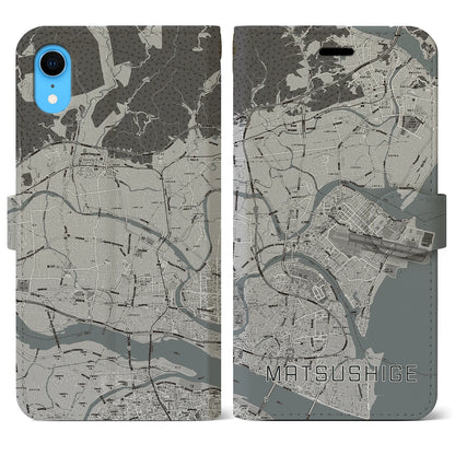 【松茂（徳島県）】地図柄iPhoneケース（手帳タイプ）モノトーン・iPhone XR 用