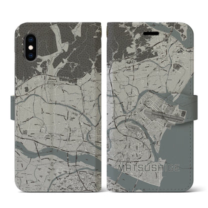 【松茂（徳島県）】地図柄iPhoneケース（手帳タイプ）モノトーン・iPhone XS / X 用