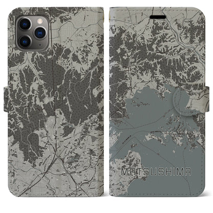 【松島（宮城県）】地図柄iPhoneケース（手帳タイプ）モノトーン・iPhone 11 Pro Max 用