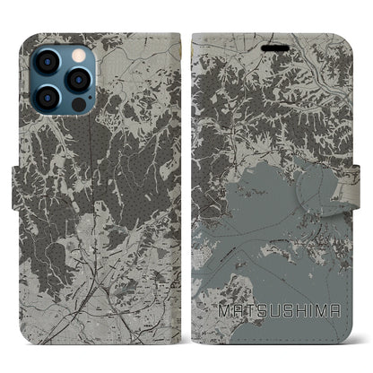 【松島（宮城県）】地図柄iPhoneケース（手帳タイプ）モノトーン・iPhone 12 / 12 Pro 用