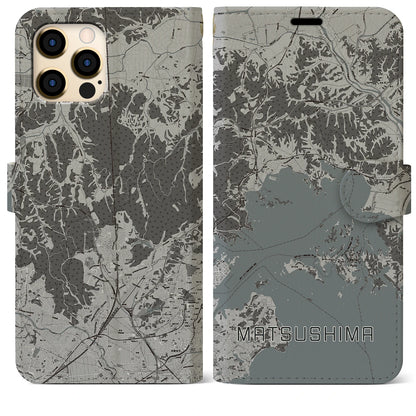 【松島（宮城県）】地図柄iPhoneケース（手帳タイプ）モノトーン・iPhone 12 Pro Max 用