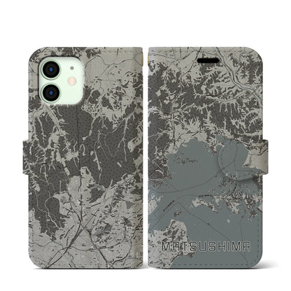 【松島（宮城県）】地図柄iPhoneケース（手帳タイプ）モノトーン・iPhone 12 mini 用