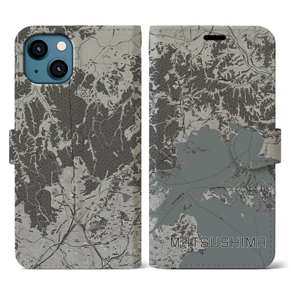 【松島（宮城県）】地図柄iPhoneケース（手帳タイプ）モノトーン・iPhone 13 用