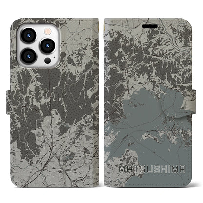 【松島（宮城県）】地図柄iPhoneケース（手帳タイプ）モノトーン・iPhone 13 Pro 用