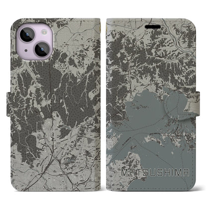 【松島（宮城県）】地図柄iPhoneケース（手帳タイプ）モノトーン・iPhone 14 用