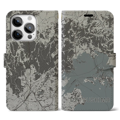 【松島（宮城県）】地図柄iPhoneケース（手帳タイプ）モノトーン・iPhone 14 Pro 用