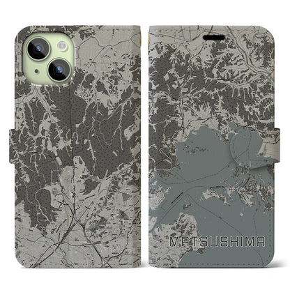 【松島（宮城県）】地図柄iPhoneケース（手帳タイプ）モノトーン・iPhone 15 用