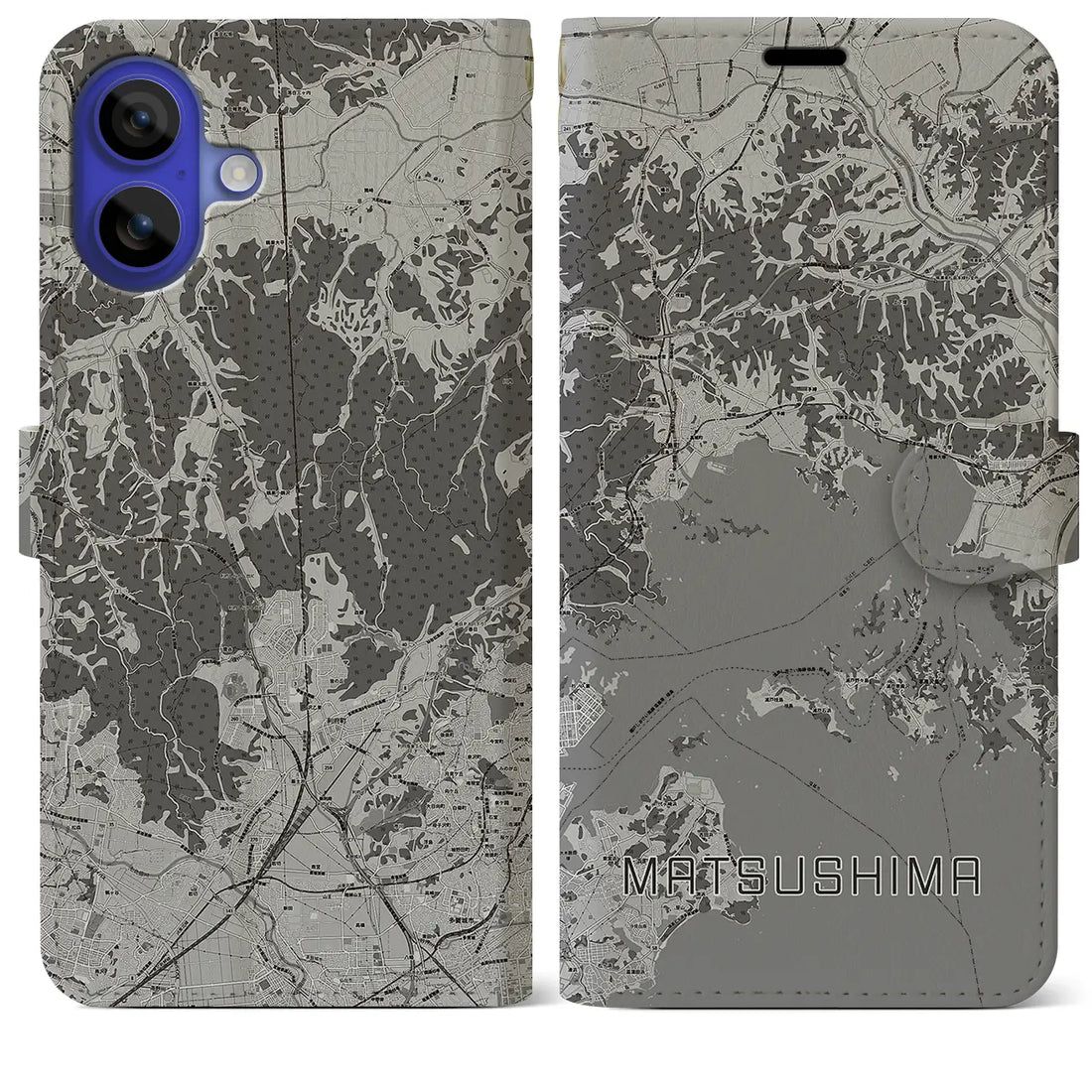 【松島(宮城県)】地図柄iPhoneケース(手帳タイプ)モノトーン・iPhone 16 Pro Max 用