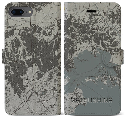 【松島（宮城県）】地図柄iPhoneケース（手帳タイプ）モノトーン・iPhone 8Plus /7Plus / 6sPlus / 6Plus 用