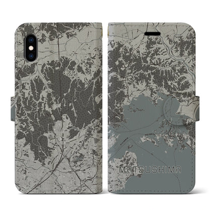 【松島（宮城県）】地図柄iPhoneケース（手帳タイプ）モノトーン・iPhone XS / X 用