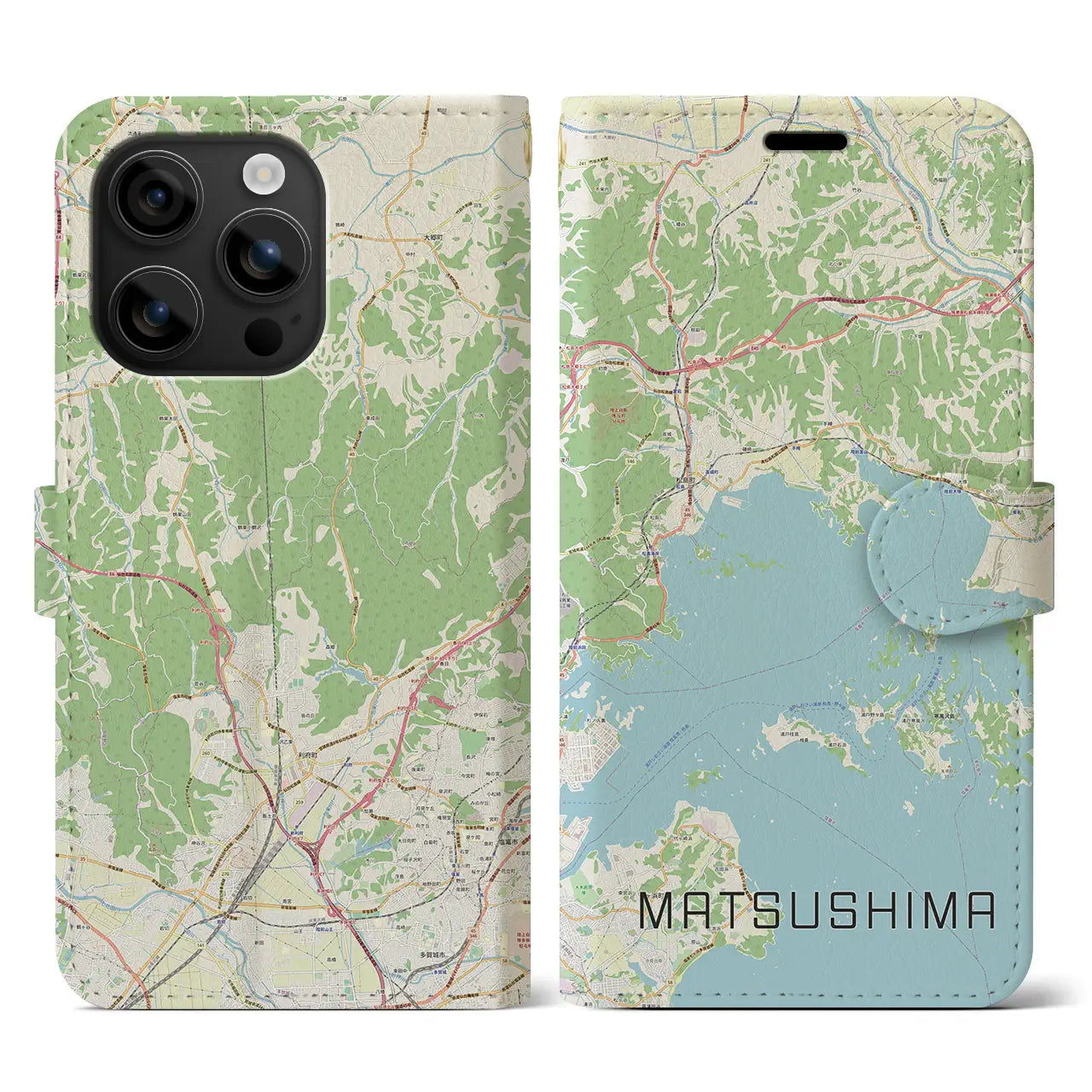 【松島（宮城県）】地図柄iPhoneケース（手帳タイプ）ナチュラル・iPhone 16 用