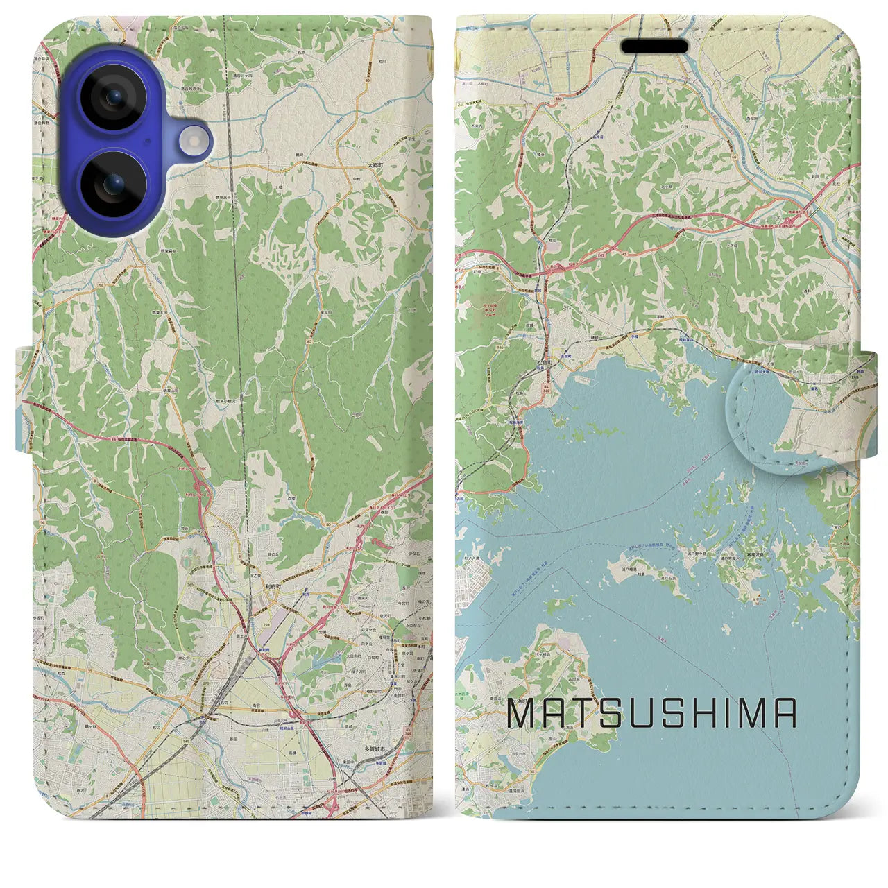 【松島（宮城県）】地図柄iPhoneケース（手帳タイプ）ナチュラル・iPhone 16 Pro Max 用