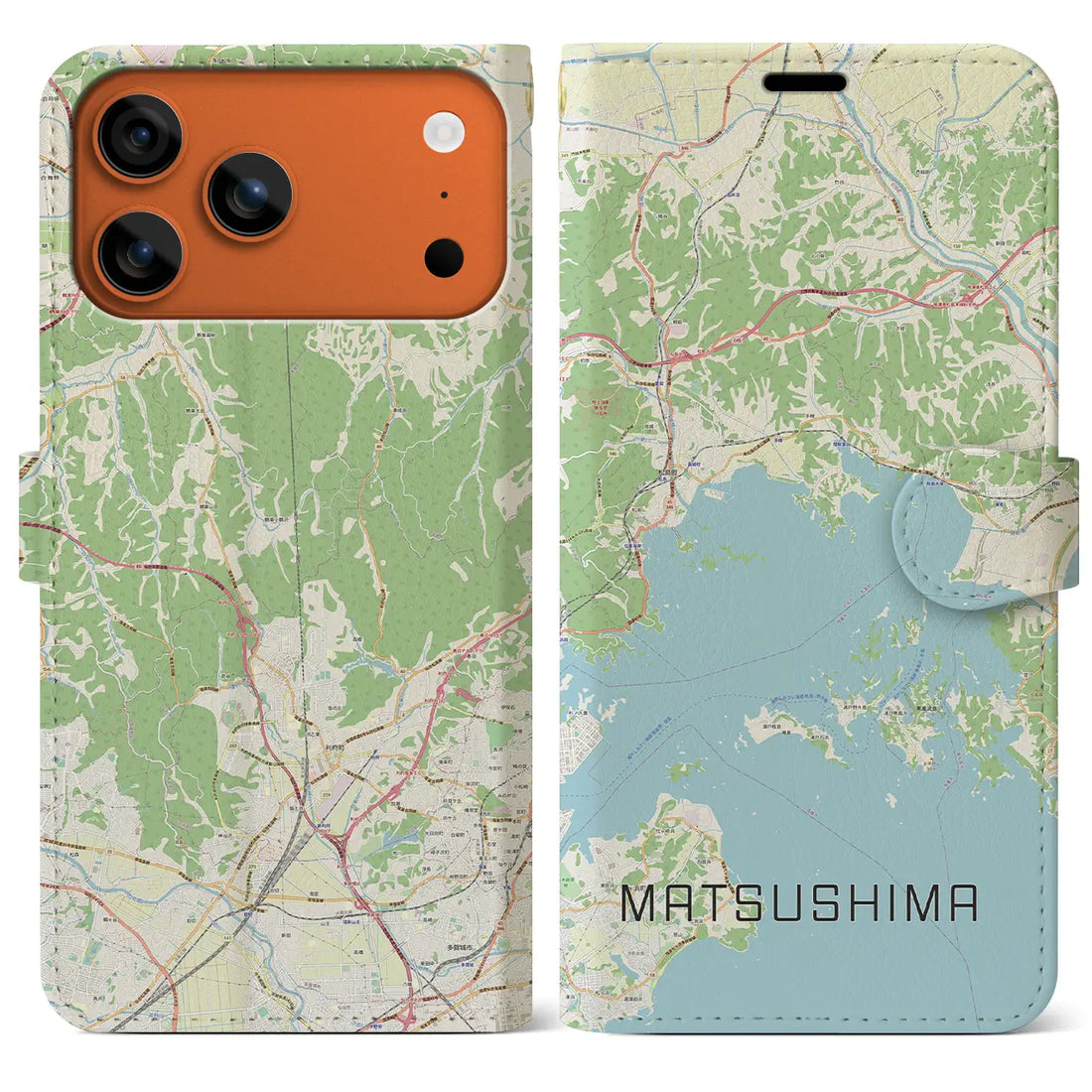 【松島（宮城県）】地図柄iPhoneケース（手帳タイプ）モノトーン・iPhone 17 Pro Max 用