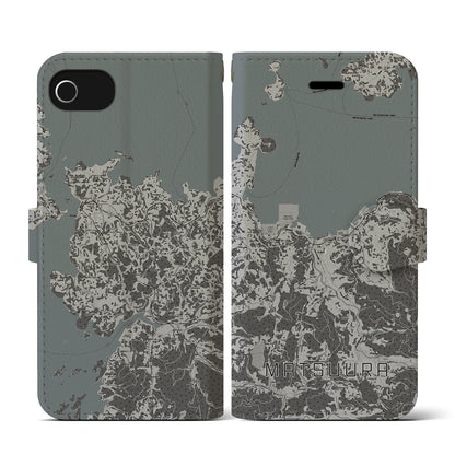 【松浦（長崎県）】地図柄iPhoneケース（手帳タイプ）モノトーン・iPhone SE（第3 / 第2世代） / 8 / 7 / 6s / 6 用