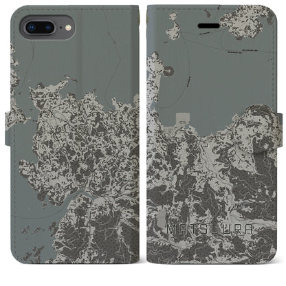 【松浦（長崎県）】地図柄iPhoneケース（手帳タイプ）モノトーン・iPhone 8Plus /7Plus / 6sPlus / 6Plus 用