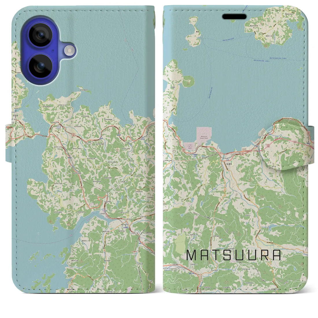 【松浦（長崎県）】地図柄iPhoneケース（手帳タイプ）ナチュラル・iPhone 16 Pro Max 用