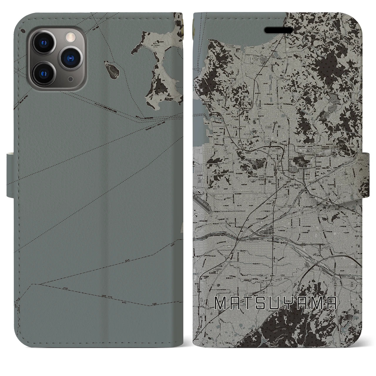 【松山（愛媛県）】地図柄iPhoneケース（手帳タイプ）