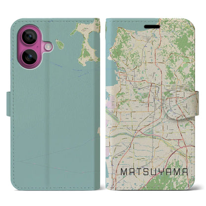 【松山（愛媛県）】地図柄iPhoneケース（手帳タイプ）ナチュラル・iPhone 16 Pro 用