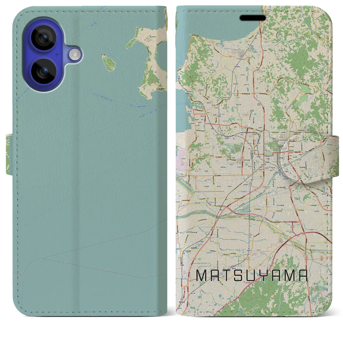 【松山（愛媛県）】地図柄iPhoneケース（手帳タイプ）ナチュラル・iPhone 16 Pro Max 用