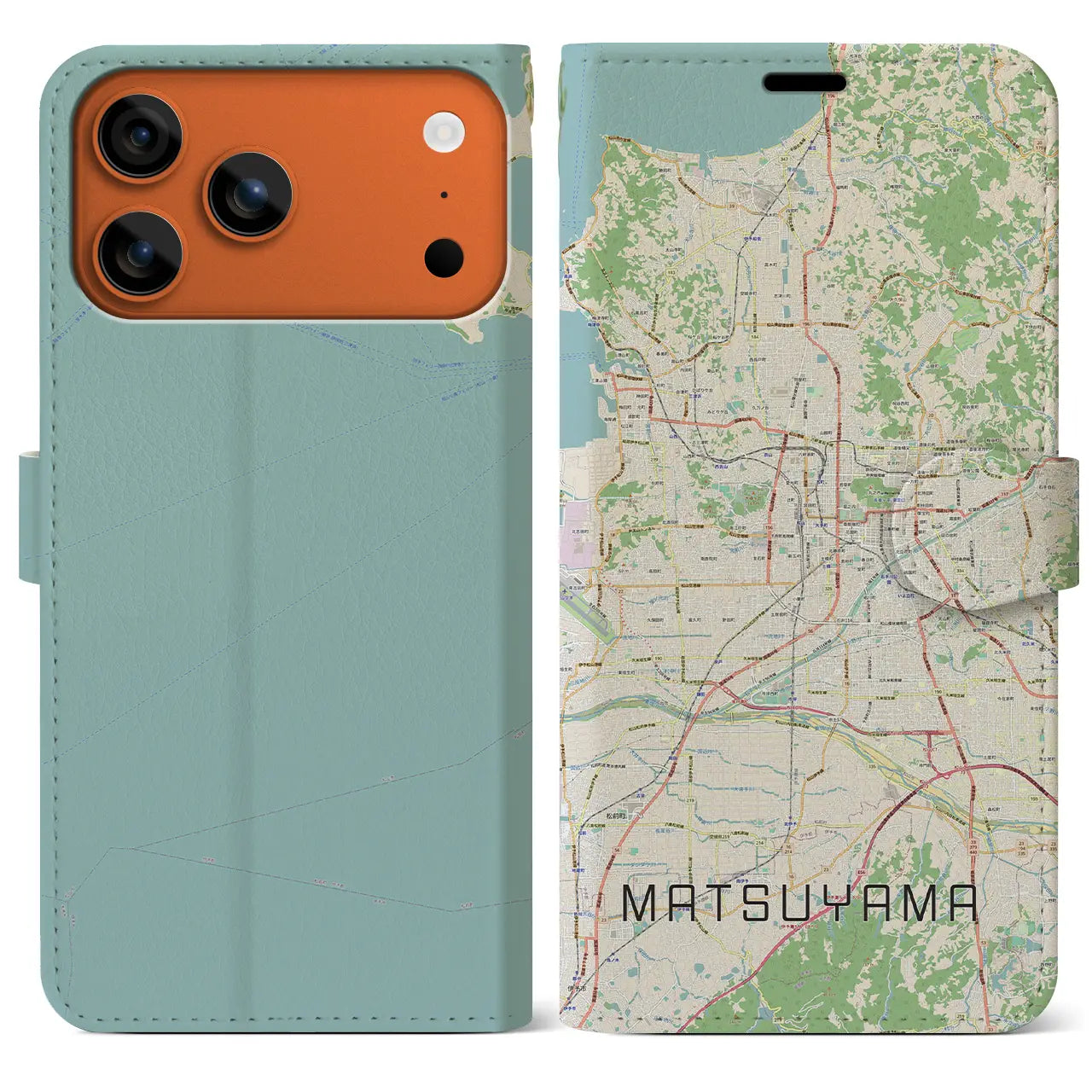 【松山（愛媛県）】地図柄iPhoneケース（手帳タイプ）