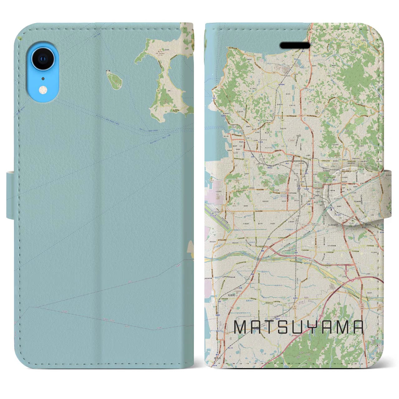 【松山（愛媛県）】地図柄iPhoneケース（手帳タイプ）ナチュラル・iPhone XR 用