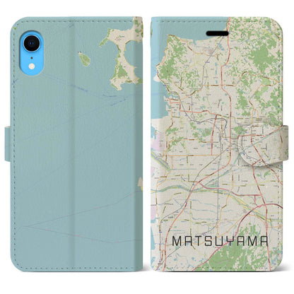 【松山（愛媛県）】地図柄iPhoneケース（手帳タイプ）ナチュラル・iPhone XR 用
