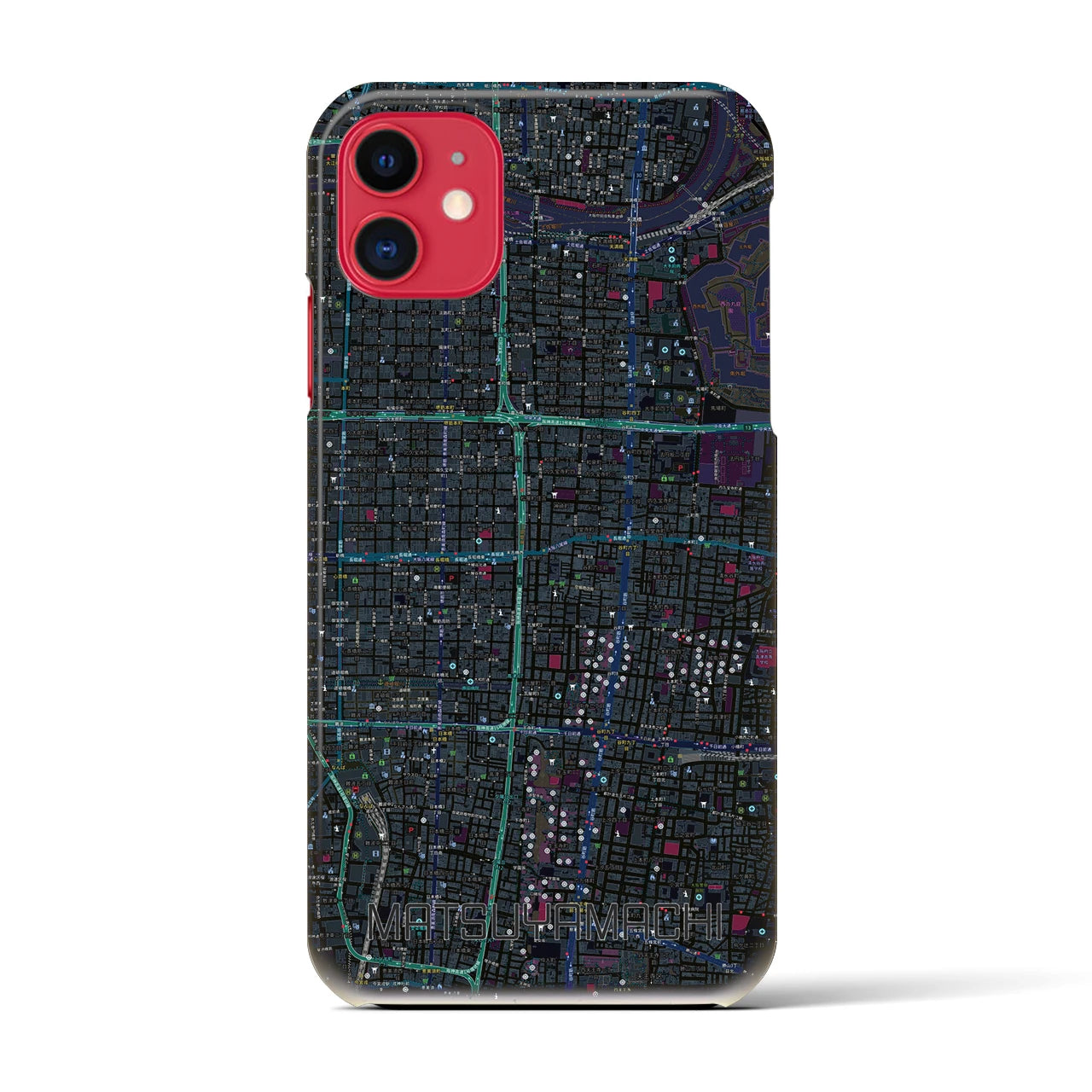 【松屋町】地図柄iPhoneケース（バックカバータイプ・ブラック）iPhone 11 用