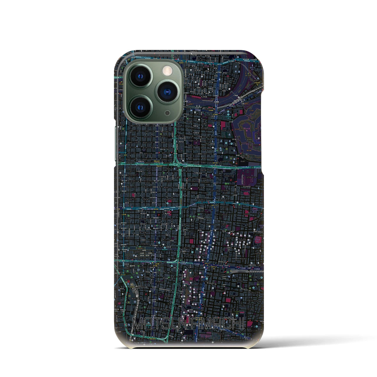 【松屋町】地図柄iPhoneケース（バックカバータイプ・ブラック）iPhone 11 Pro 用