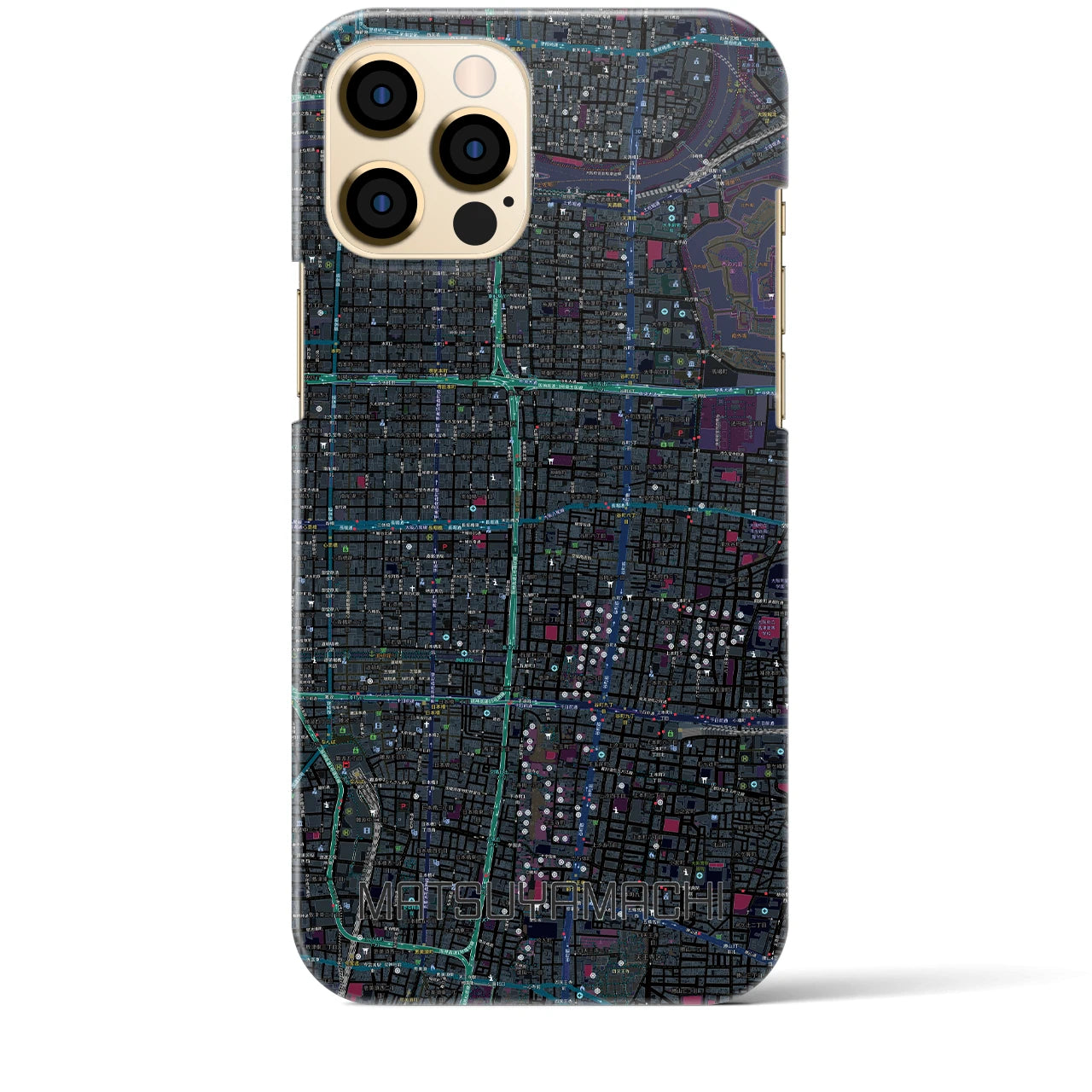 【松屋町】地図柄iPhoneケース（バックカバータイプ・ブラック）iPhone 12 Pro Max 用